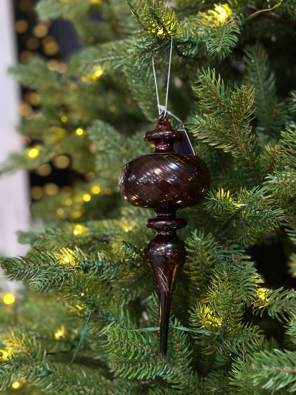 Ялинкова фігурна прикраса, прозорне скло, 22 см, колір - бургунді