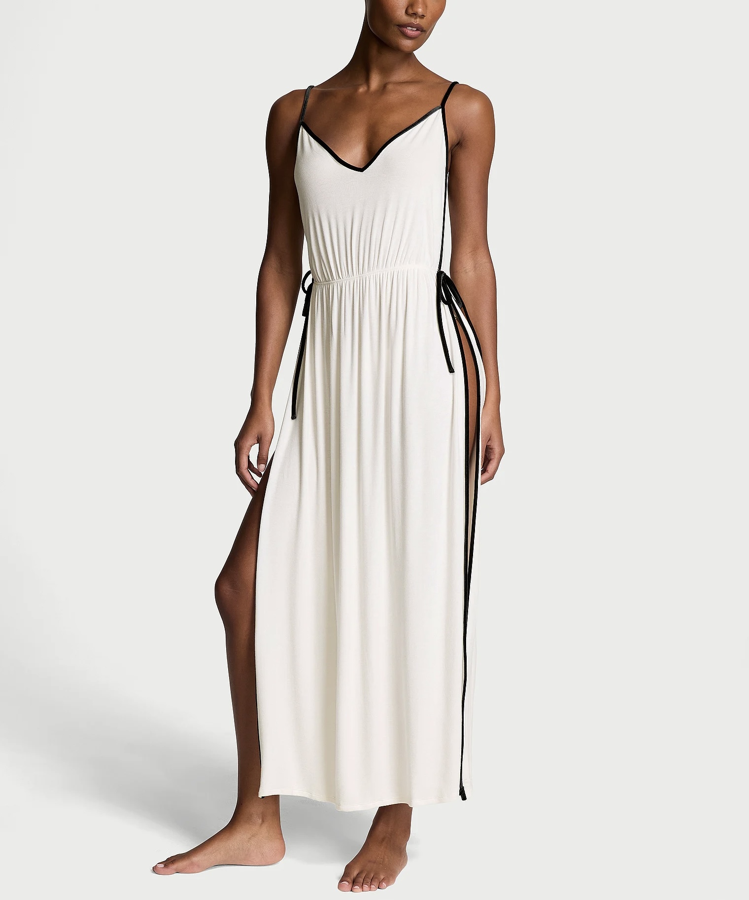 Нічна Сорочка Ribbed Modal Velvet-Trim Long Slip Dress