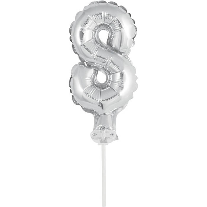 Цифра-топер у вигляді фольгованої кульки 8 срібло