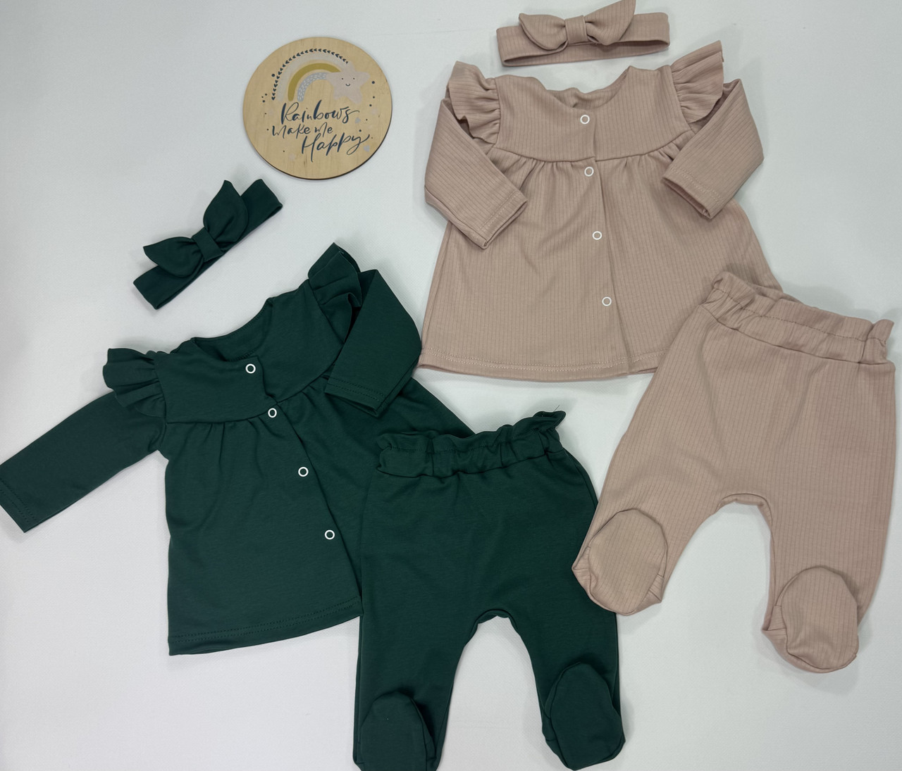 Комплект для дівчинки  туніка з рюшами + повзунки + пов’язка (тканина інтерлок)