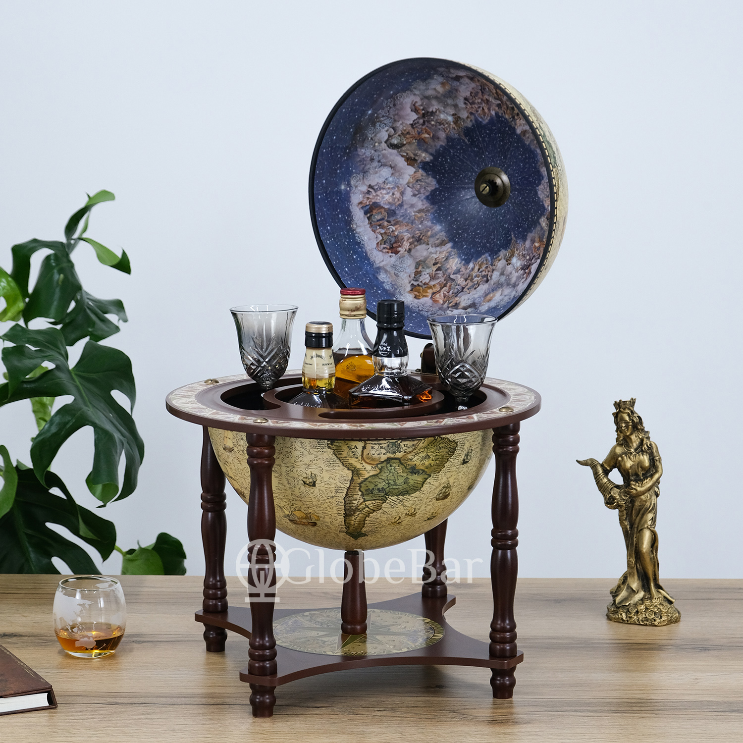 Глобус бар настольный на 3 бутылки, диаметр 33 см, кремовый (41 х 41 х 57 см), 33006NCG33