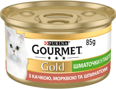 Вологий корм для котів Пуріна Гурме Голд (Purina Gourmet Gold)  шматочки в паштеті з качкою, морквою та шпинатом, 85 г