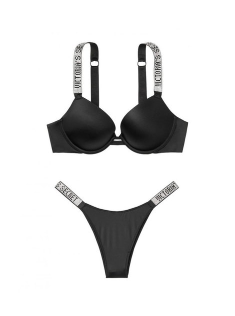 Комплект білизни Black Very Sexy Embellished Strap Push-up Bra set бразильяни