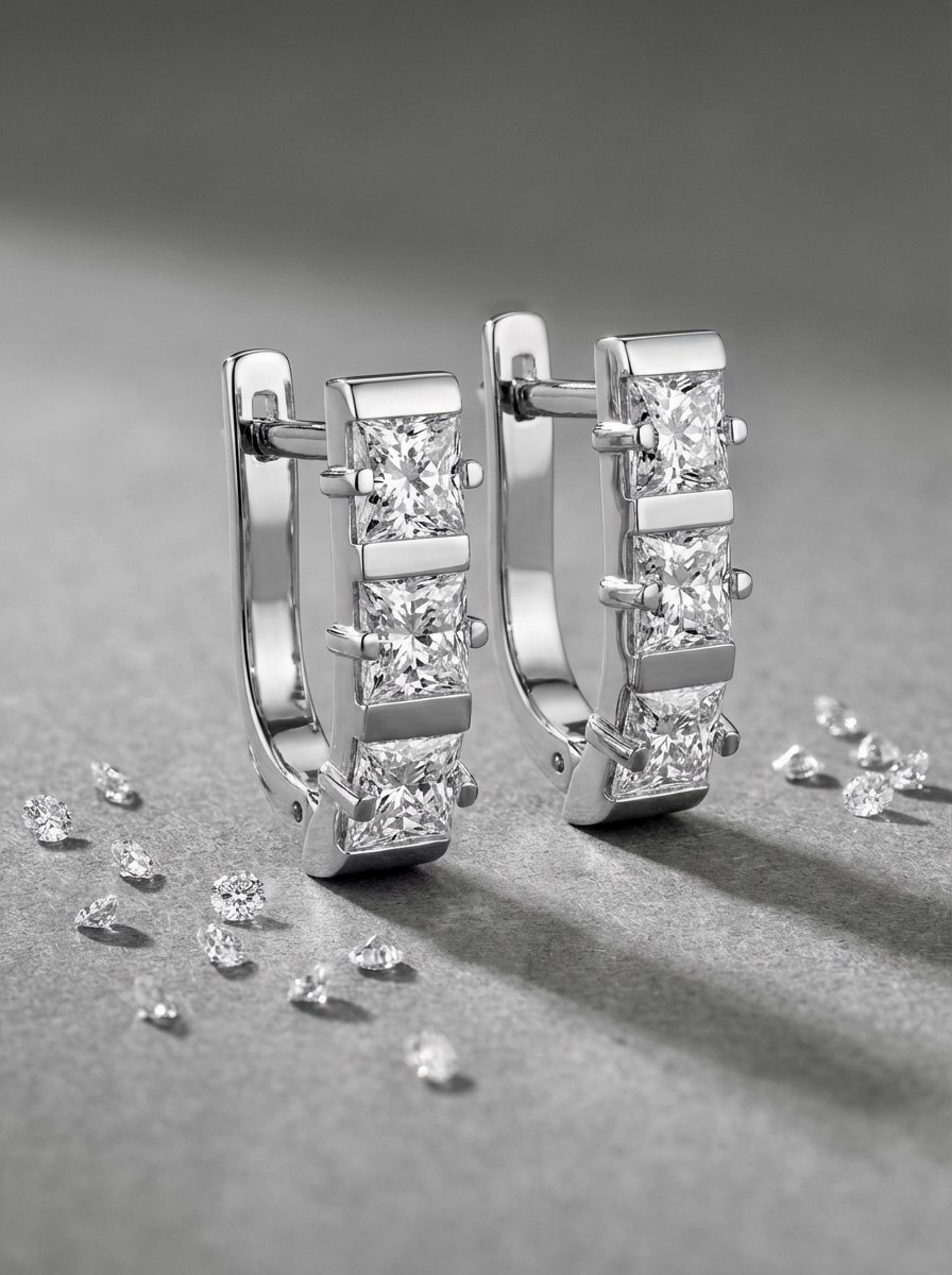 Сережки з квадратними камінчиками