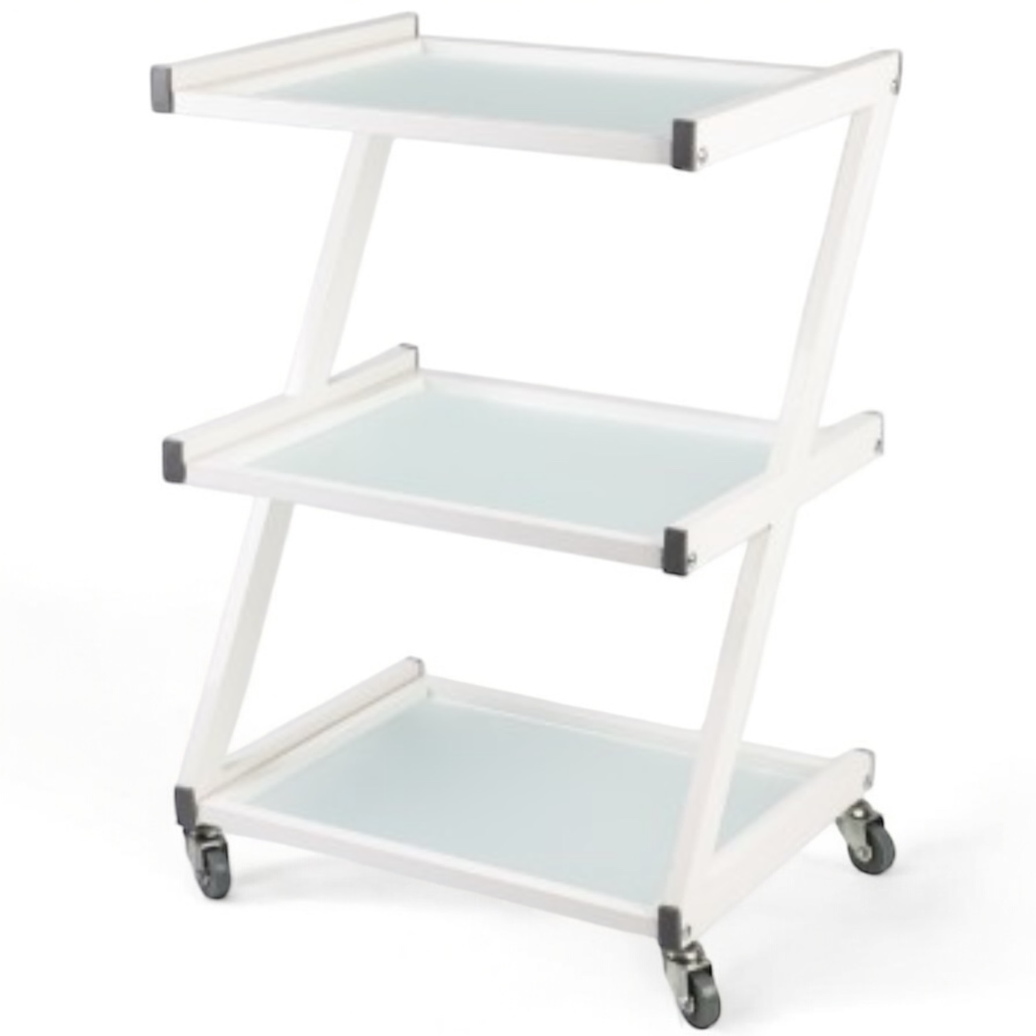 Візок косметологічний маніпуляційний з трьома полицями, Z-подібний, білий