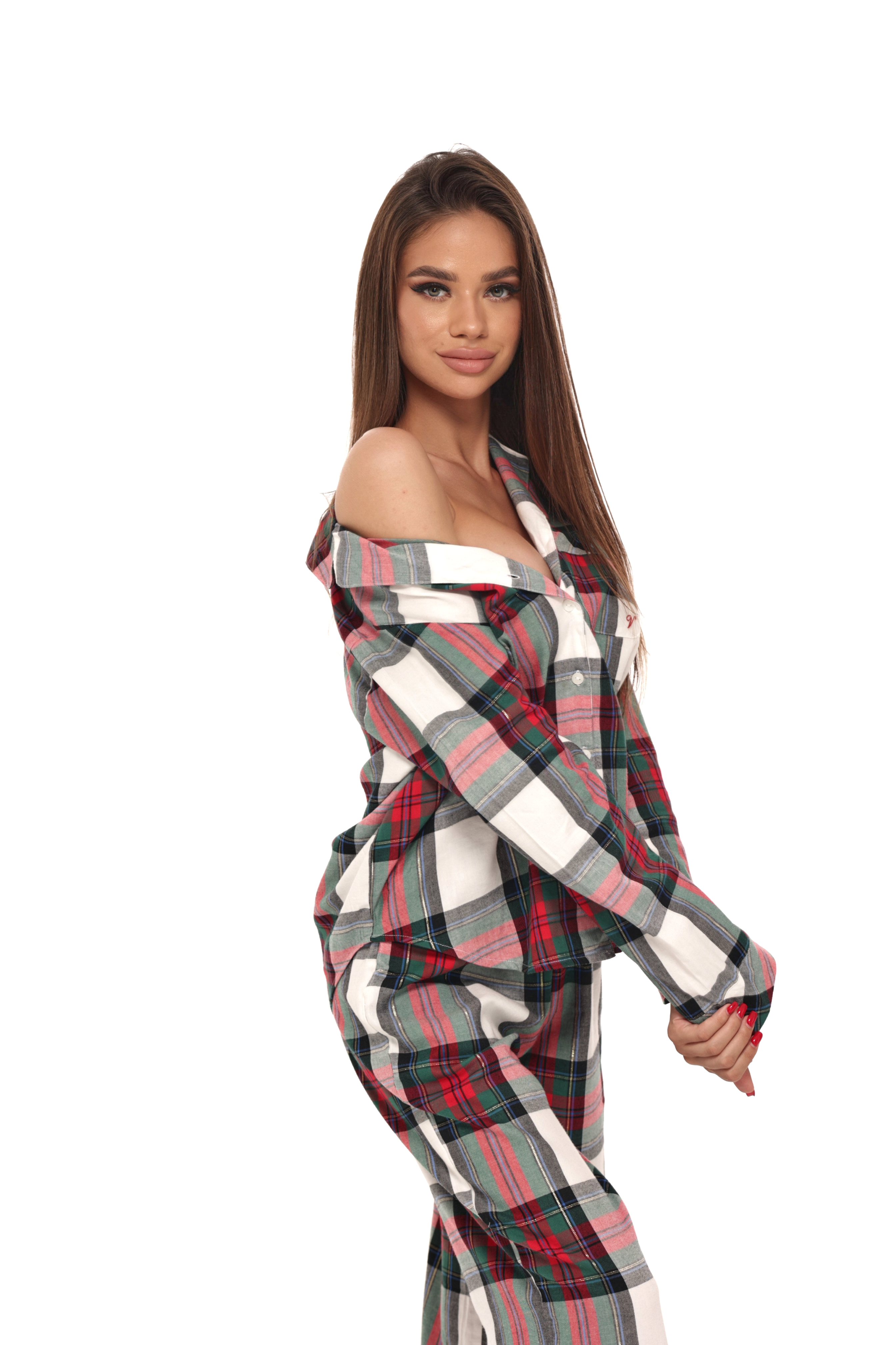 Піжама (сорочка + штани) VS Flannel Long PJ Set Print червона в клітинку