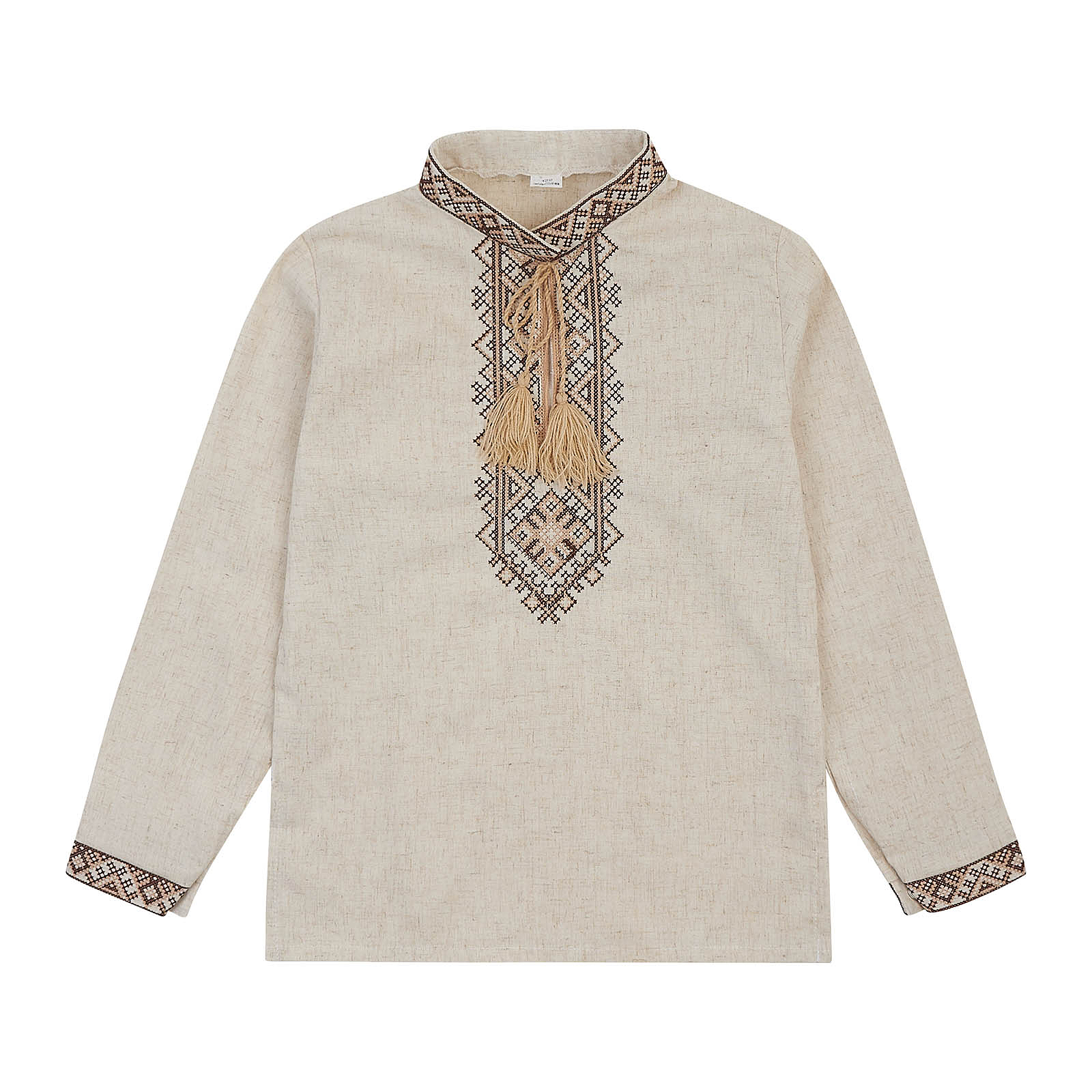 Сорочка вишита з довгими рукавами для хлопчика бежева вишивка Льон