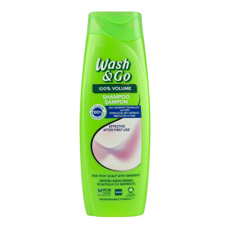 Шампунь Wash Go 360ml проти лупи з екстрактом вівса чутлива шкіра.100% Volume 