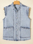 Button Front Patch Pocket denim Vest outfit | Women’s Denim Vest