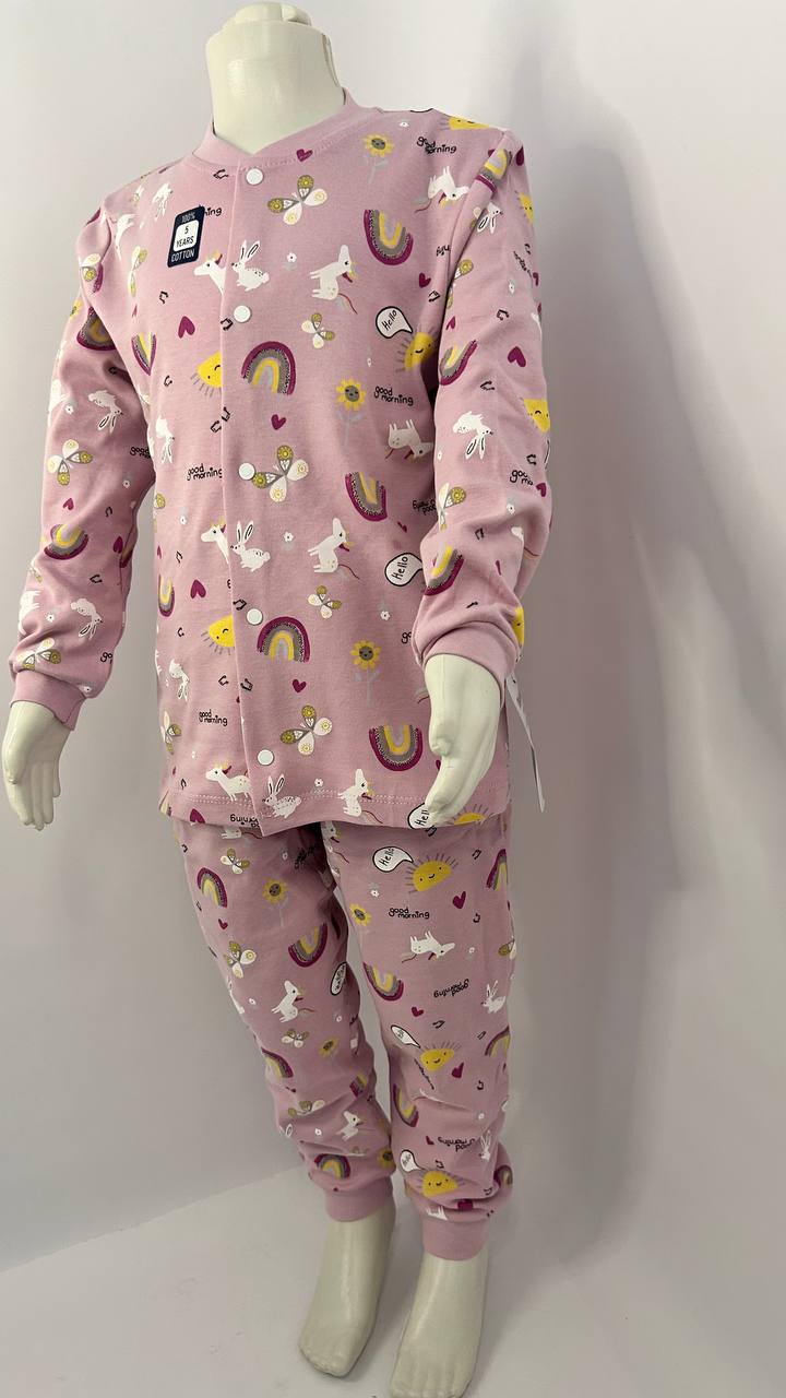 Піжама для дівчинки з веселкою та єдинорогом, колір пудра