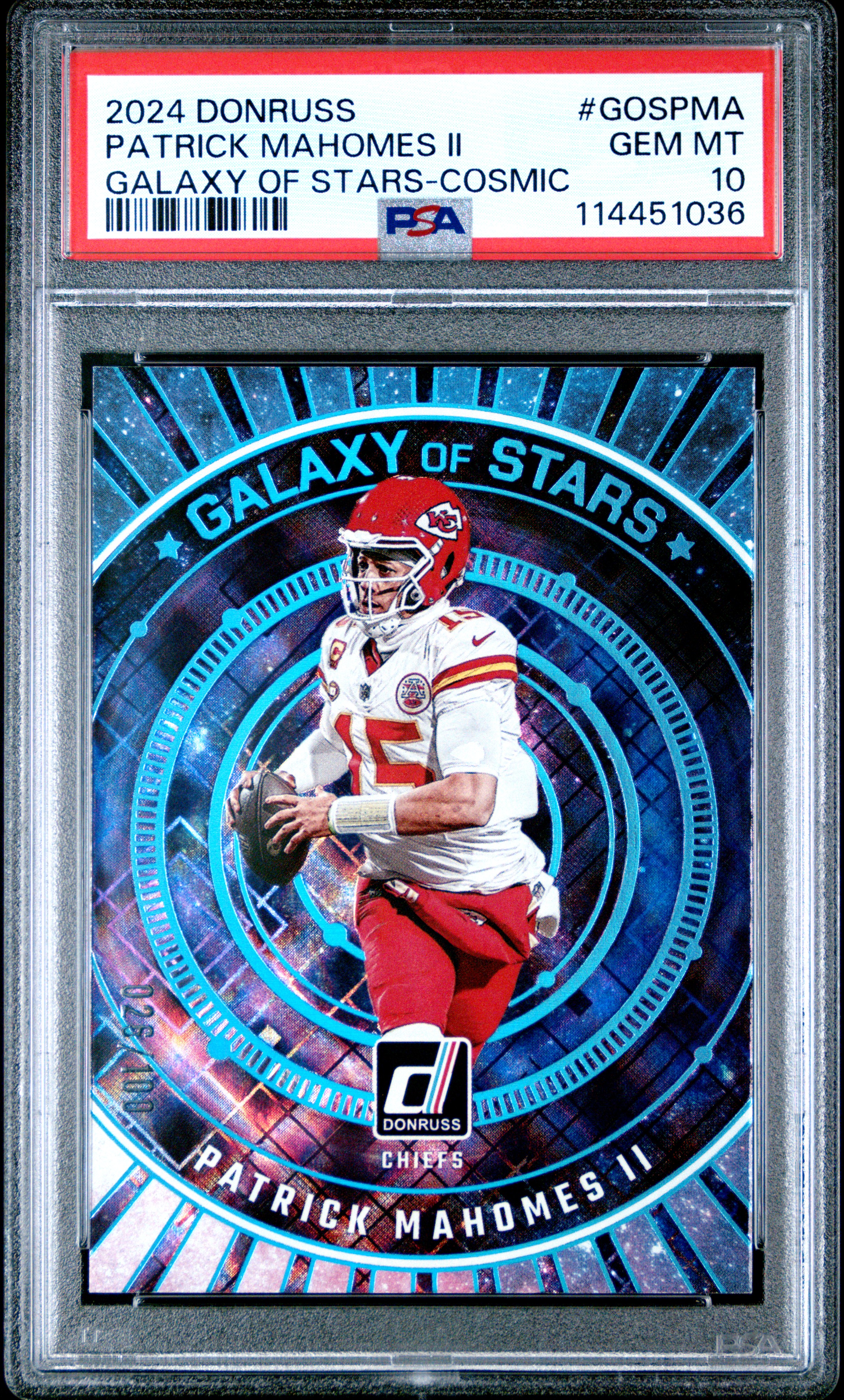 MAHOMES 2024 PANINI DONRUSS GALAXY OF STARS 26/100 PSA 10