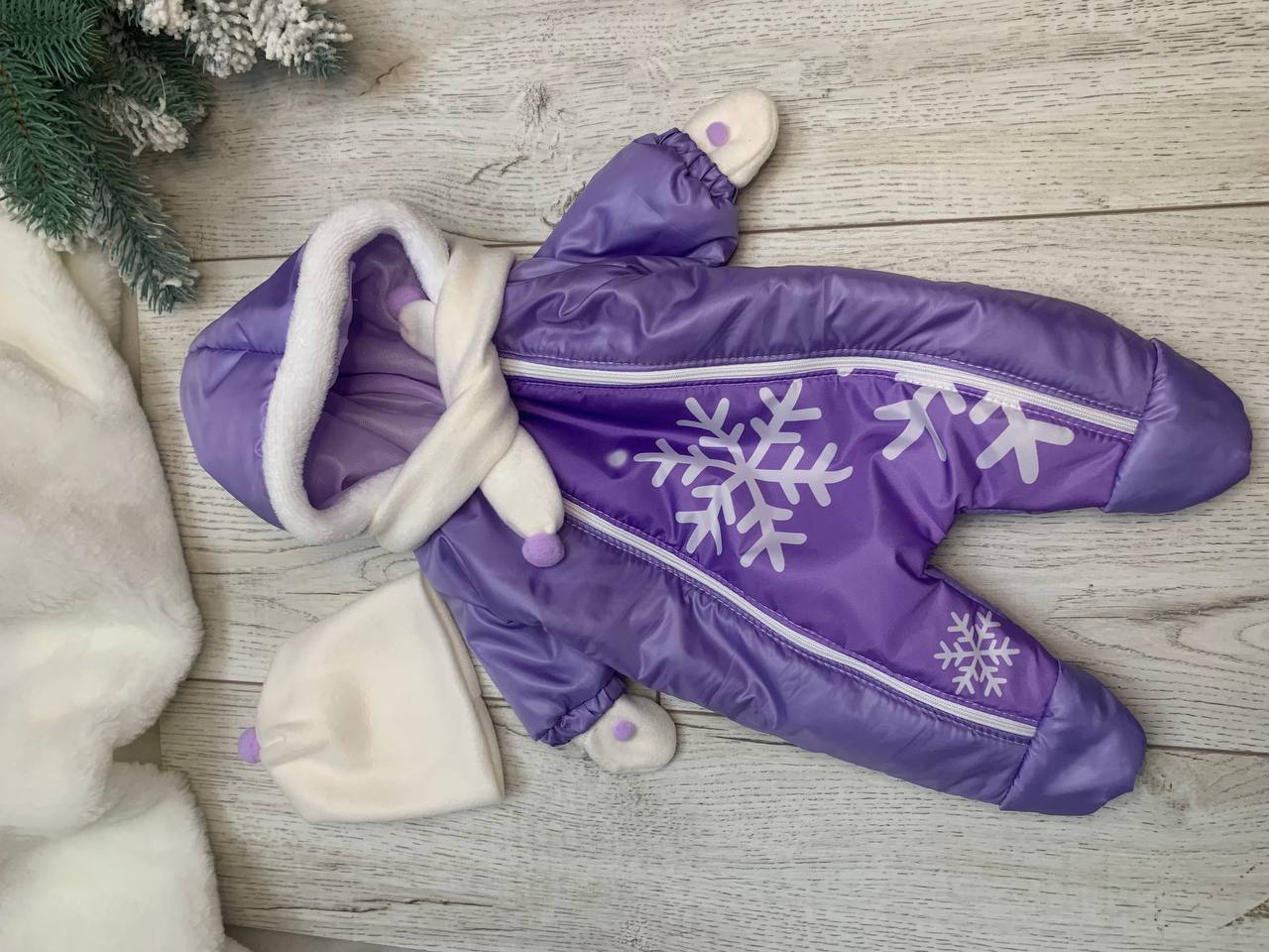 Одяг для Baby Born 43см: зимовий комбінезон в сніжинки ❆ фіалкового кольору