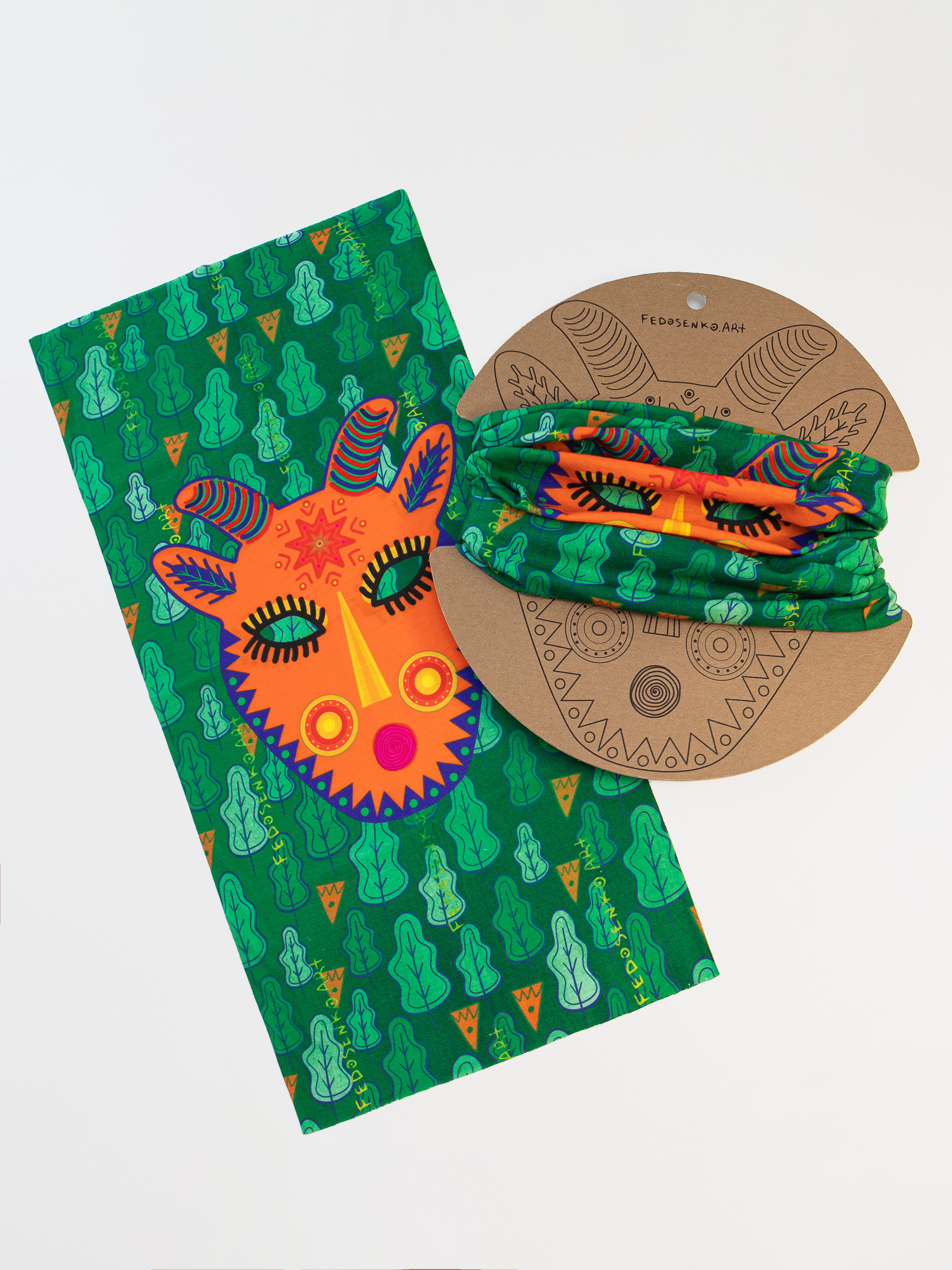 Баф “Коза зелена” + картонна основа - вирізка маски Кози