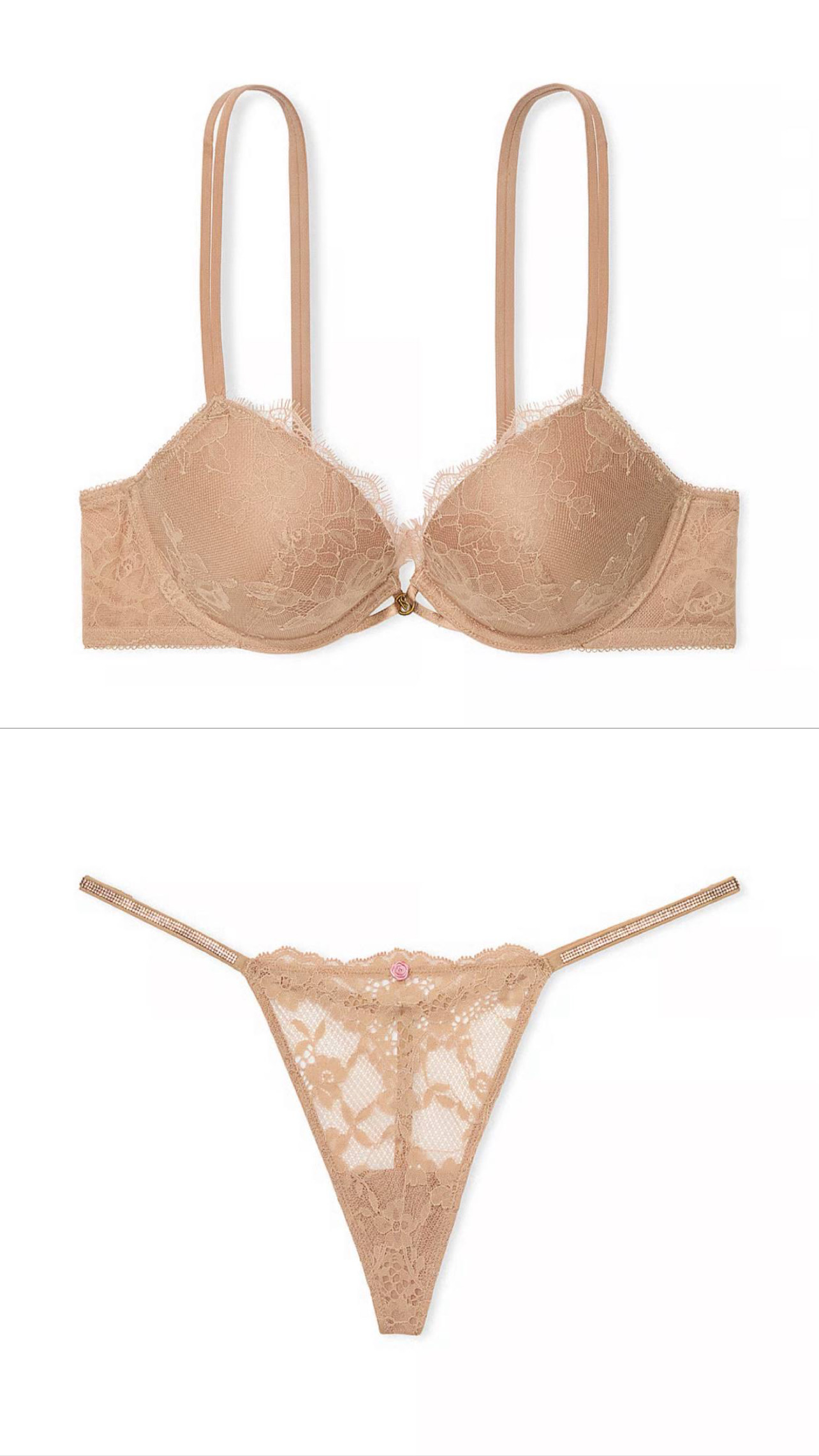 Комплект білизни Victoria's Secret Rose Lace Push up Bra and Twinkle Strap Lave V-String Panty