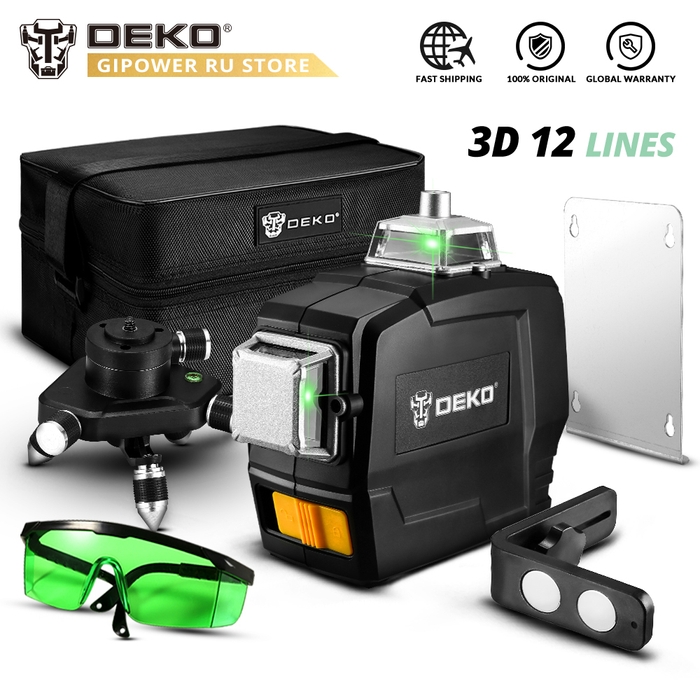 Лазерный нивелир 3D в сумке DEKO DKLL12PB1-S1 (532nm 12 линия)