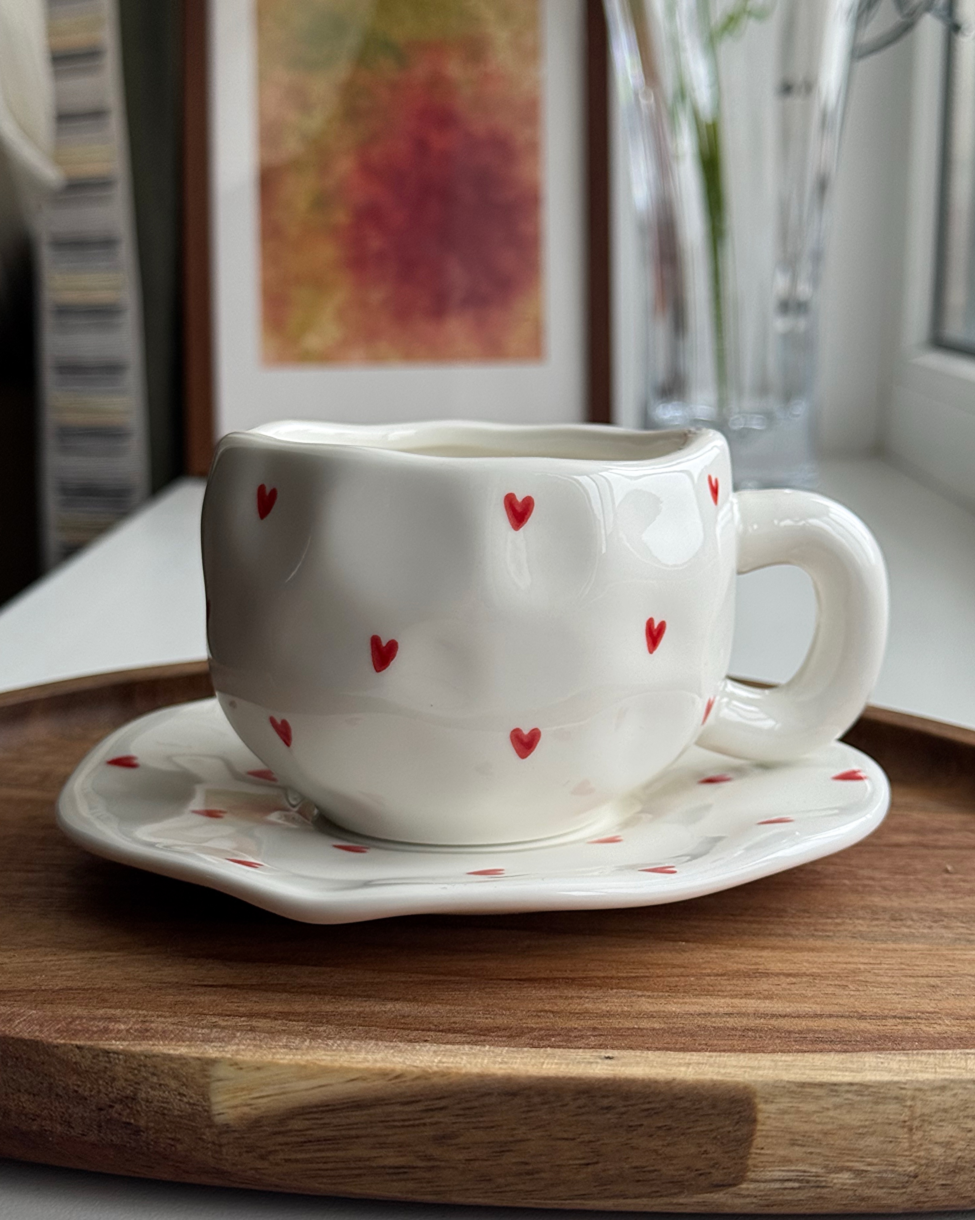 Чашка з блюдцем "Серденька" 300 мл (УЦІНКА)