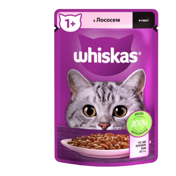 Вологий корм для котів Віскас (Whiskas) з лососем у соусі, 85 г