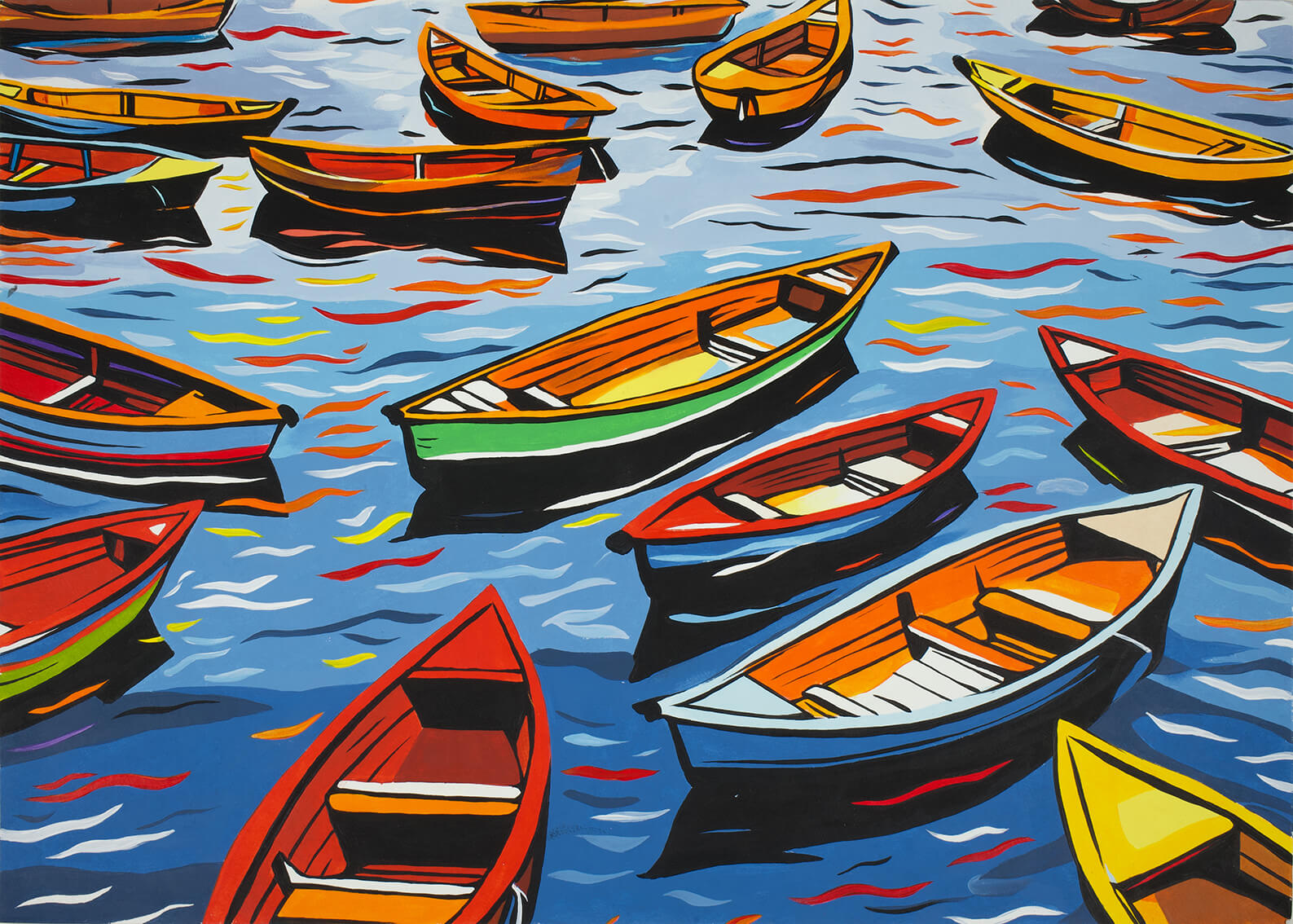 Boats, 30x42 cm original acrylic painting on paper