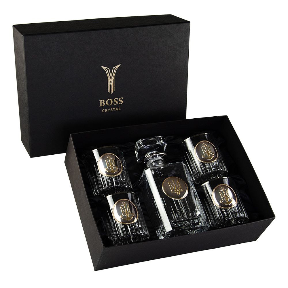 Набір для віскі Шеврон ВМС – графін і 4 келихи з платиною, серія військово-морські сили, GPB5VMS2PG