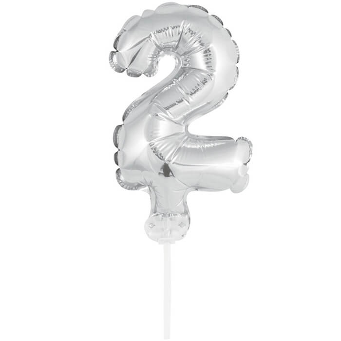 Цифра-топер у вигляді фольгованої кульки 2 срібло
