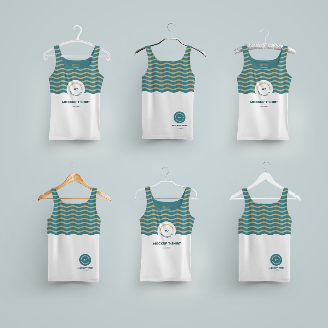 2 Mockups Tank Top on 6 Different Hangers