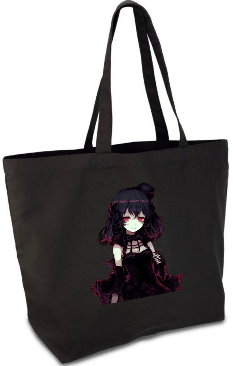 Шопер чорний широкий з принтом "АНІМЕ ДІВЧИНКА 1"