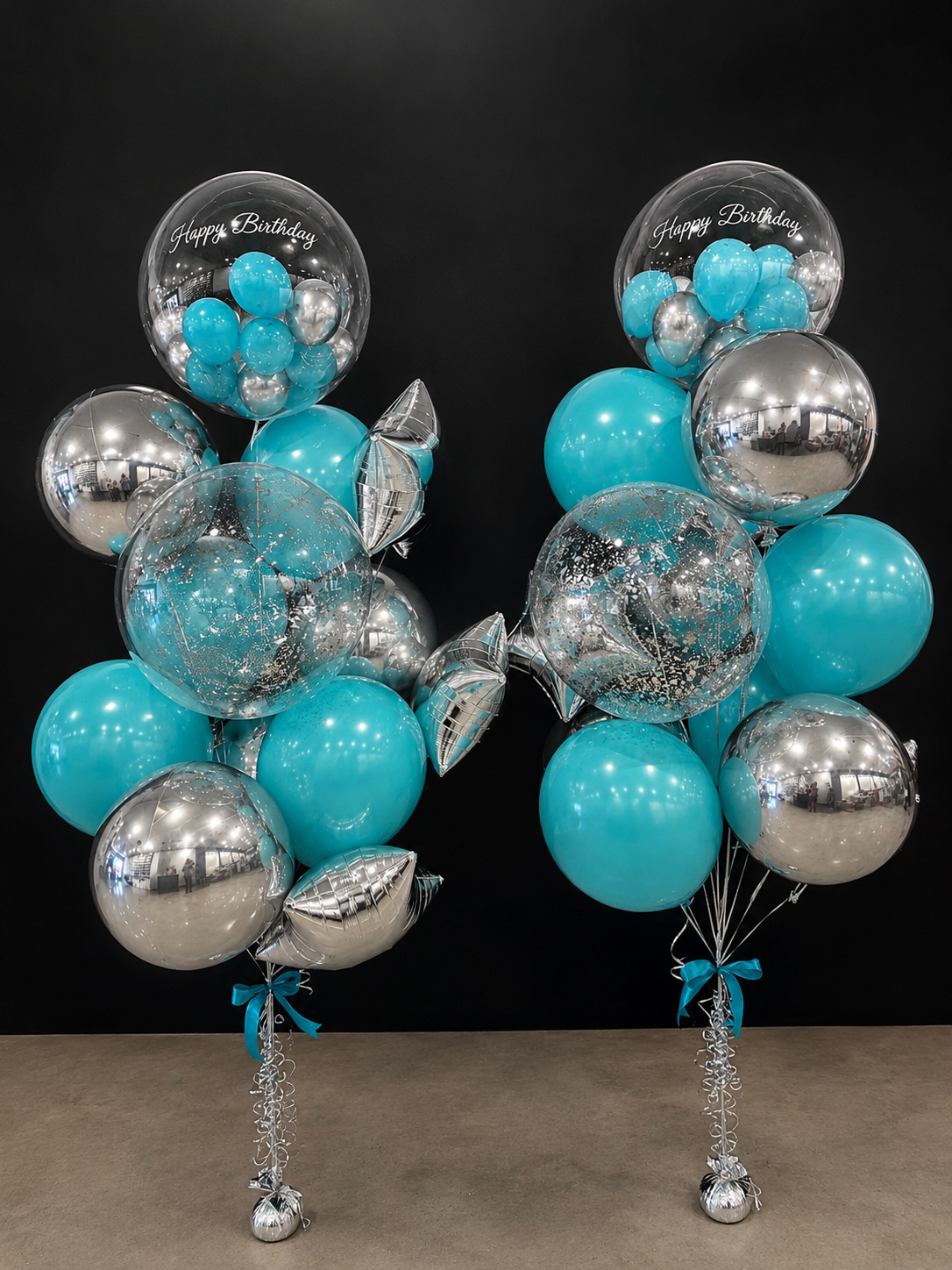 Turquoise & Silver Birthday Balloon Bouquets