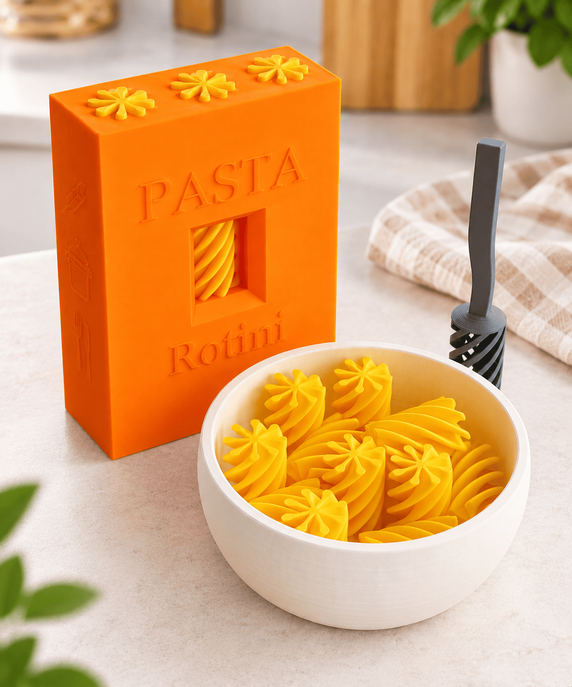 Ігровий набір «Паста Rotini» оранжевого кольору для дитячої кухні 3d