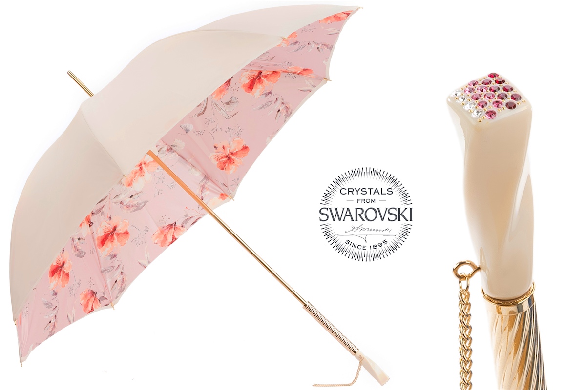 Парасолька Pasotti Ivory and Pink Flowered з кристалами Swarovski®, ручна робота, Італія