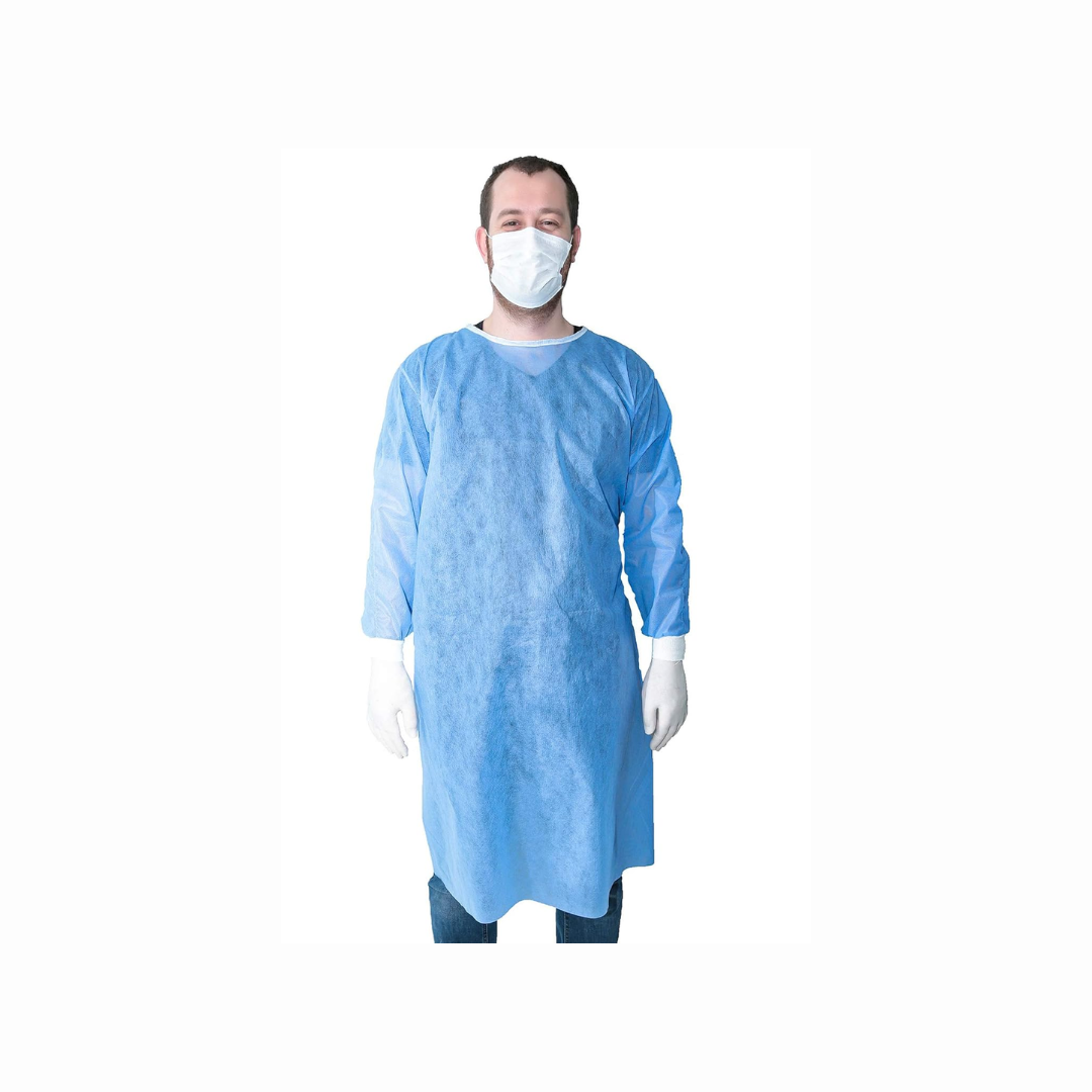 Disposable blue protective gowns