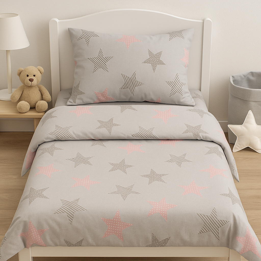 Дитяча постільна білизна ранфорс прінт  "Контурні зірки на сірому"