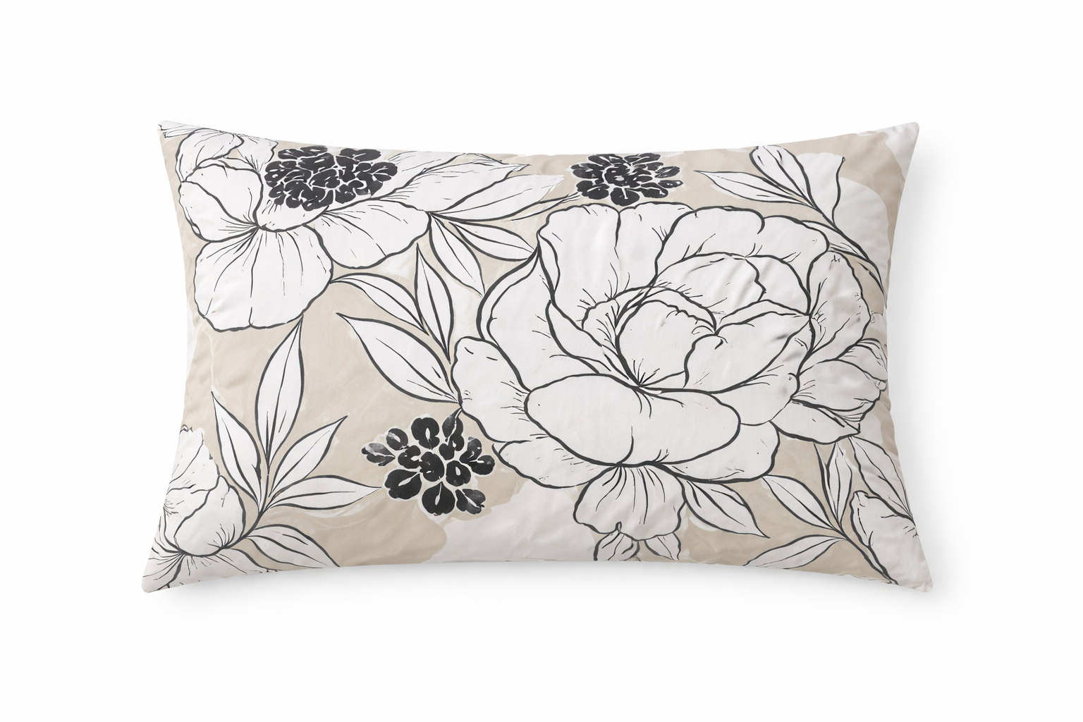 Наволочка ранфорс принт "Великі квіти на бежевому"