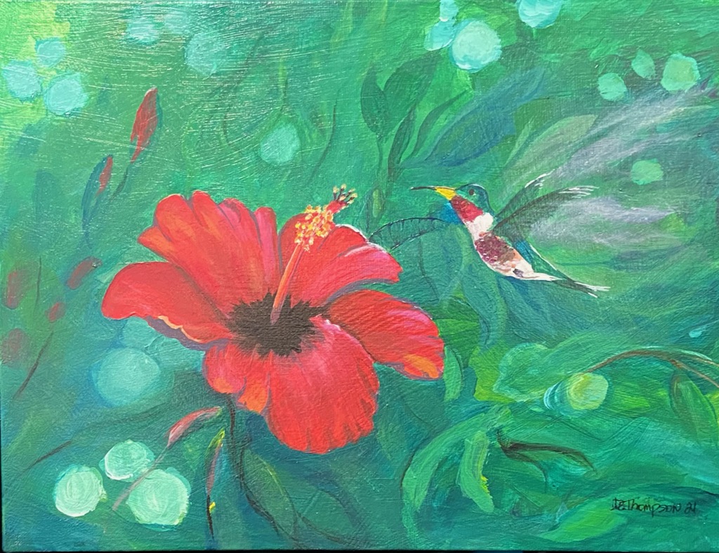 Hibiscus & Hummingbird - Original Acrylic Painting