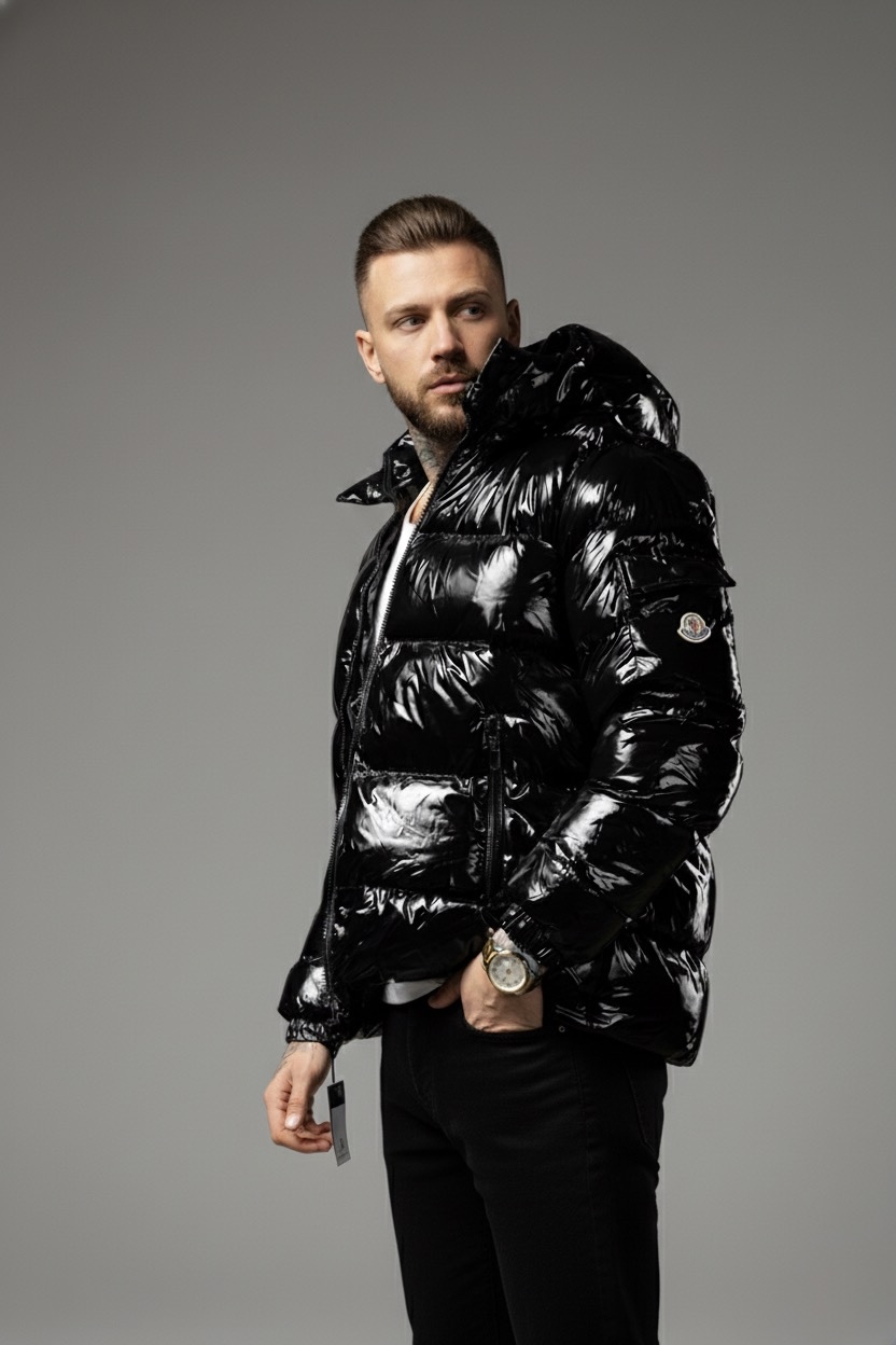 Чоловіча брендова зимова куртка з високим коміром