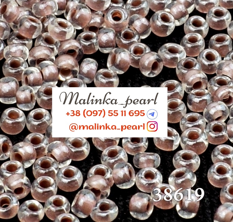 Бісер коричневий, кристальний, глазурований з фарбованим отвором