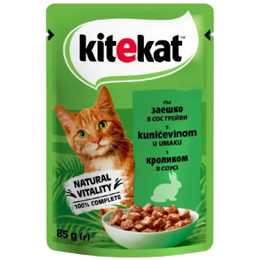 Вологий корм для котів Кітікет (Kitekat) з кроликом у соусі, 85 г