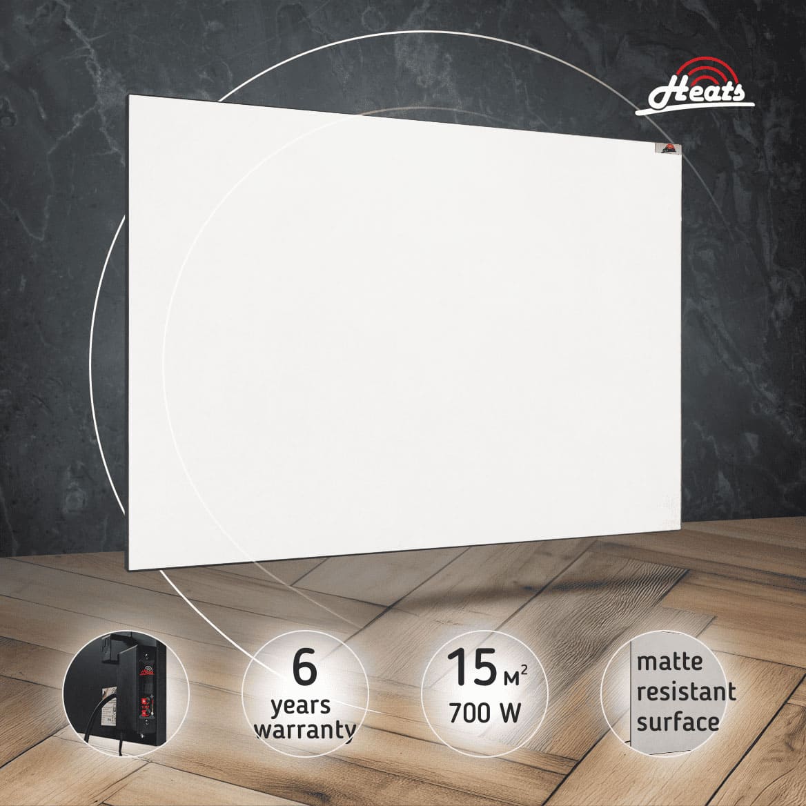 Ceramic Heater Heats 700 White with Thermostat