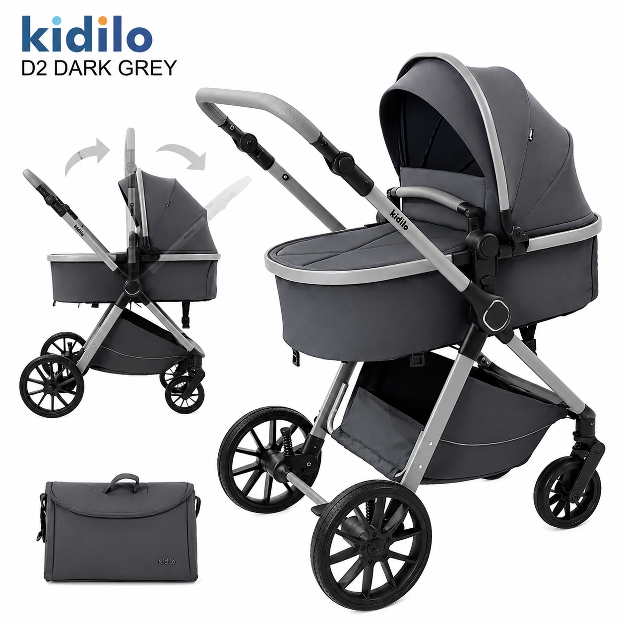 Коляска-трансформер Kidilo D2 Dark Gray
