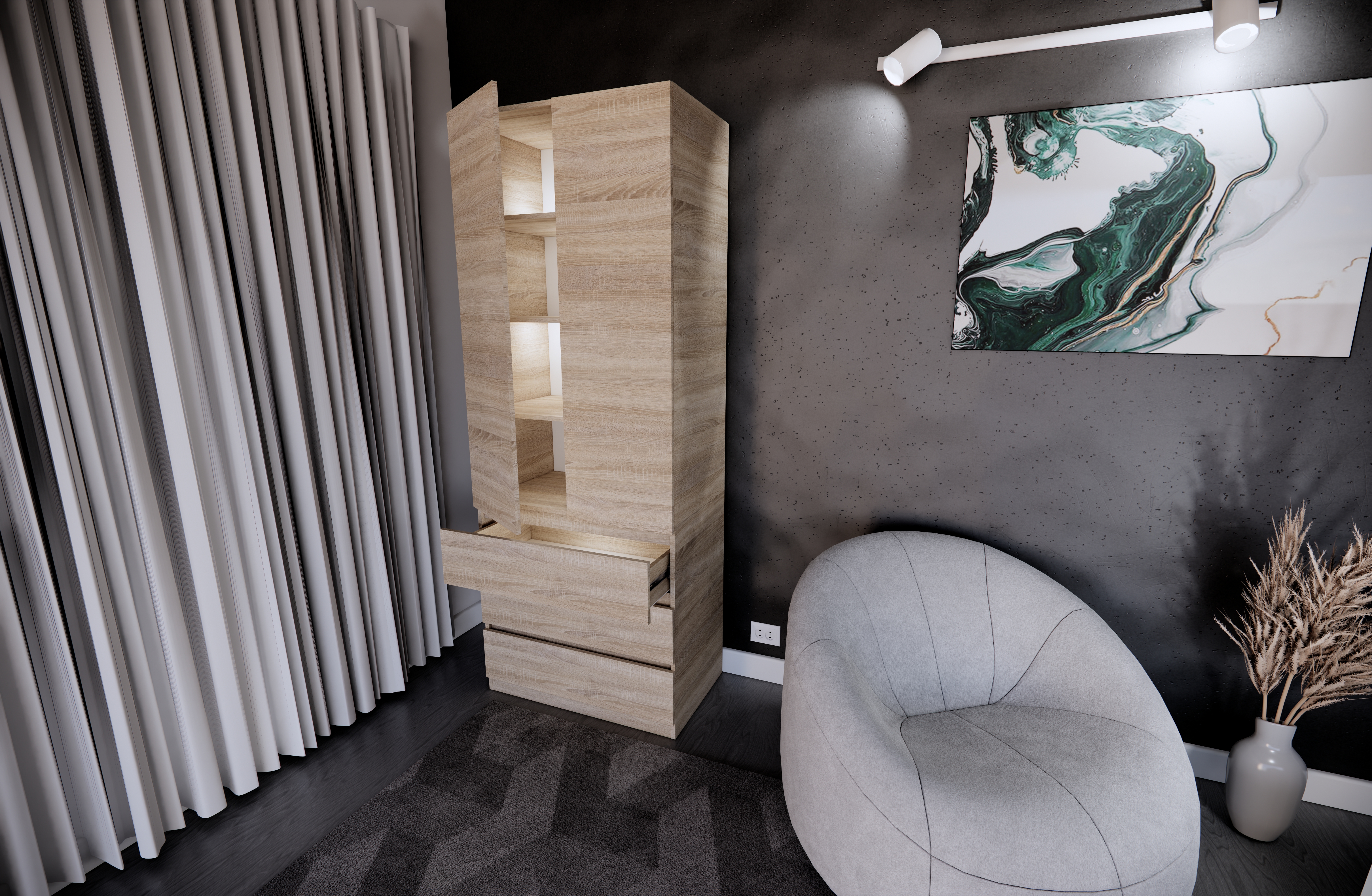 Шафа на 3 шухляди з 3 полицями 80х50х210см