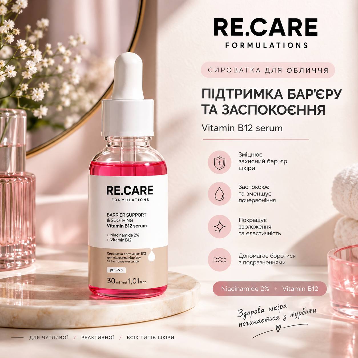 Vitamin B12 Serum RE.CARE Formulations Сироватка Ніацинамід Вітамін В12 Україна