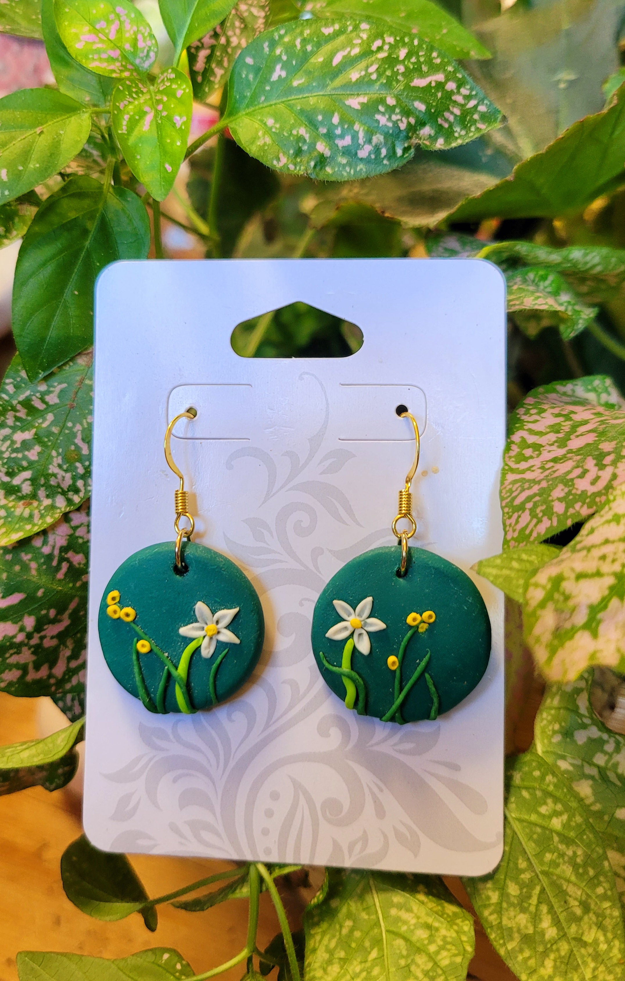 Green Flower Polymer Clay Earings