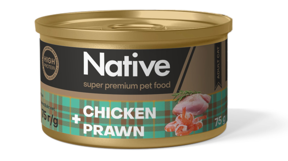 Native Chicken with Prawns Adult Cat - натуральний консервований корм з куркою і креветками для котів, 75г