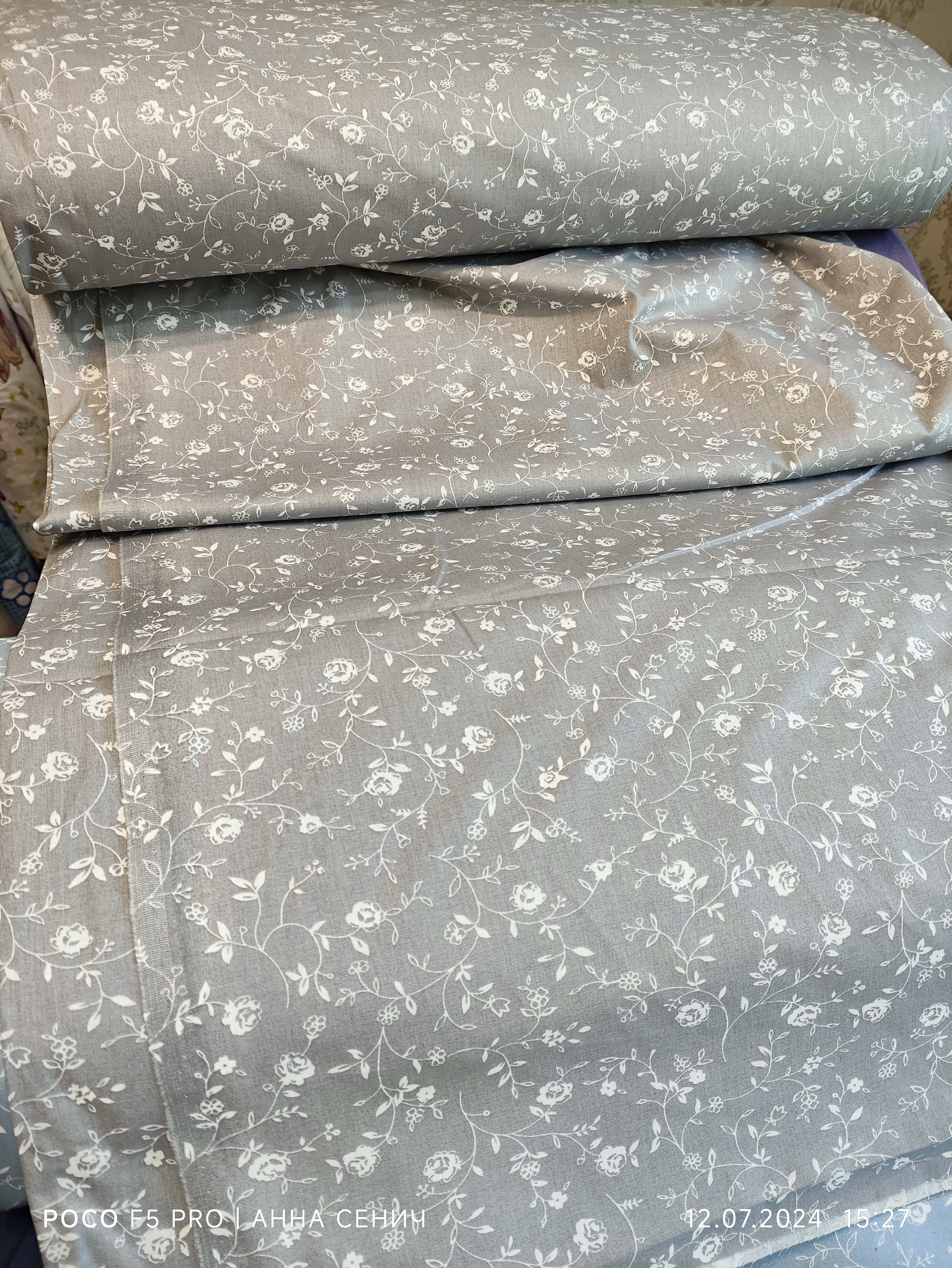 Тканина Ранфорс - Дрібна квітка на сірому