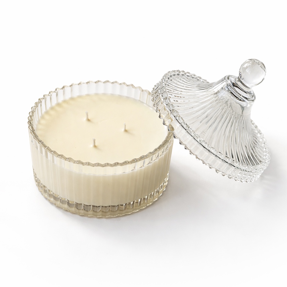 Ароматична соєва свічка у кришталевій тарі з кришкою