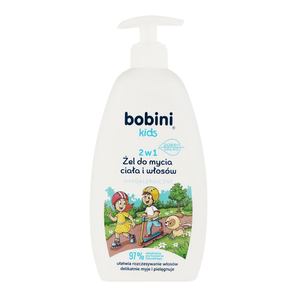Дитячий гель для миття тіла та волосся 2 в 1 Bobini Kids гіпоалергенний, 500 мл, 1+