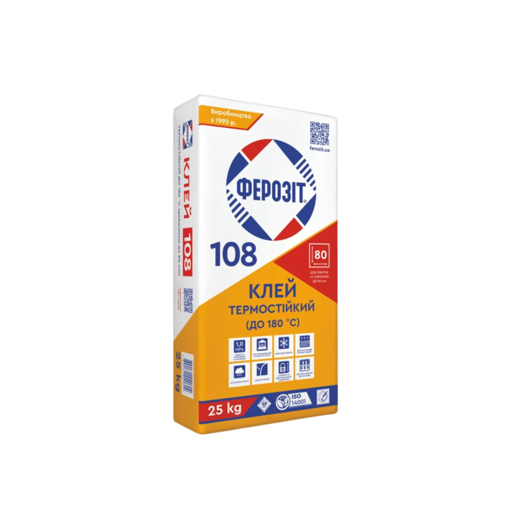 Клей для плитки Ферозіт 108  (Жаростійкий 25 Кг)