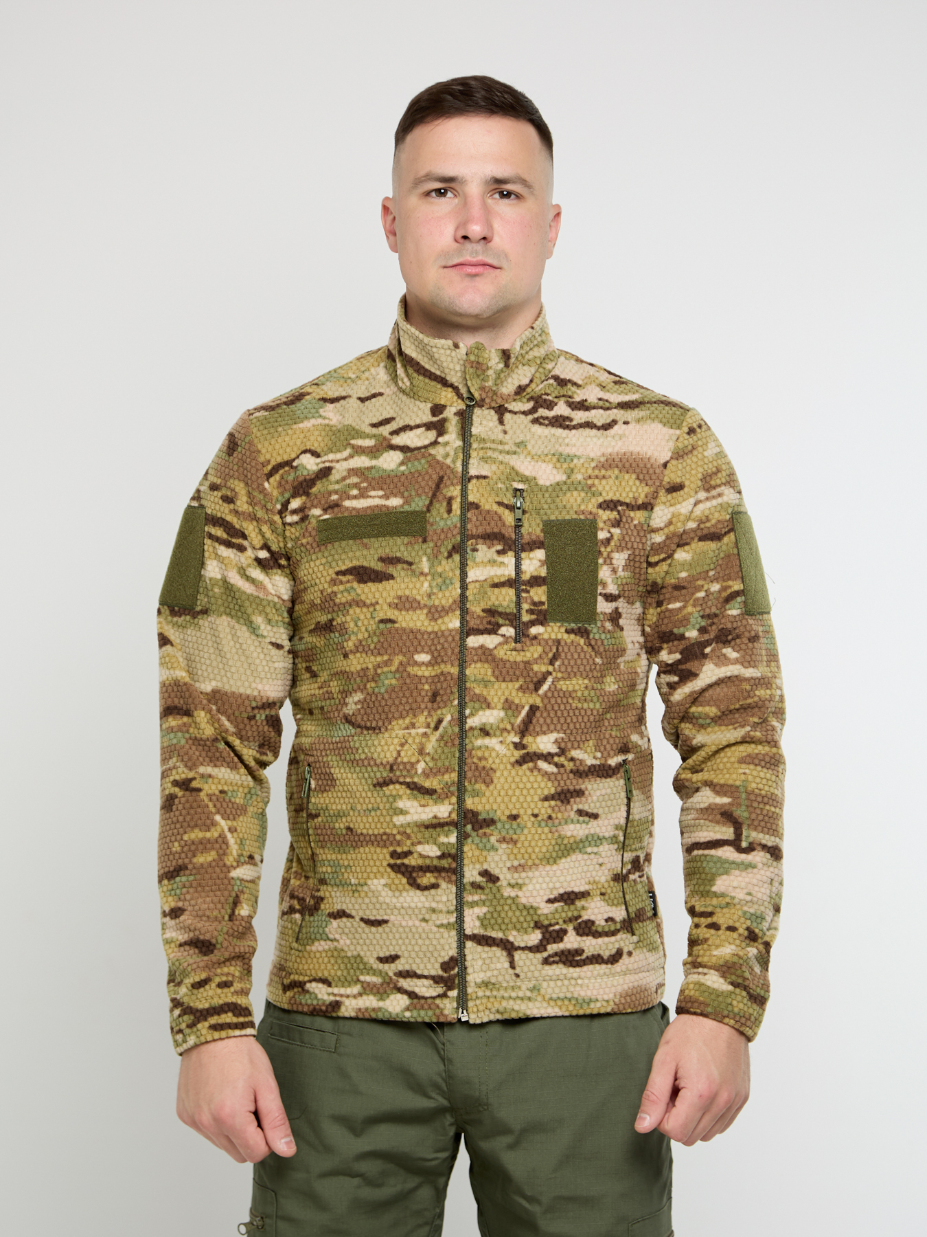 Флісова тактична чоловіча кофта UKM мультикам соти з липучками