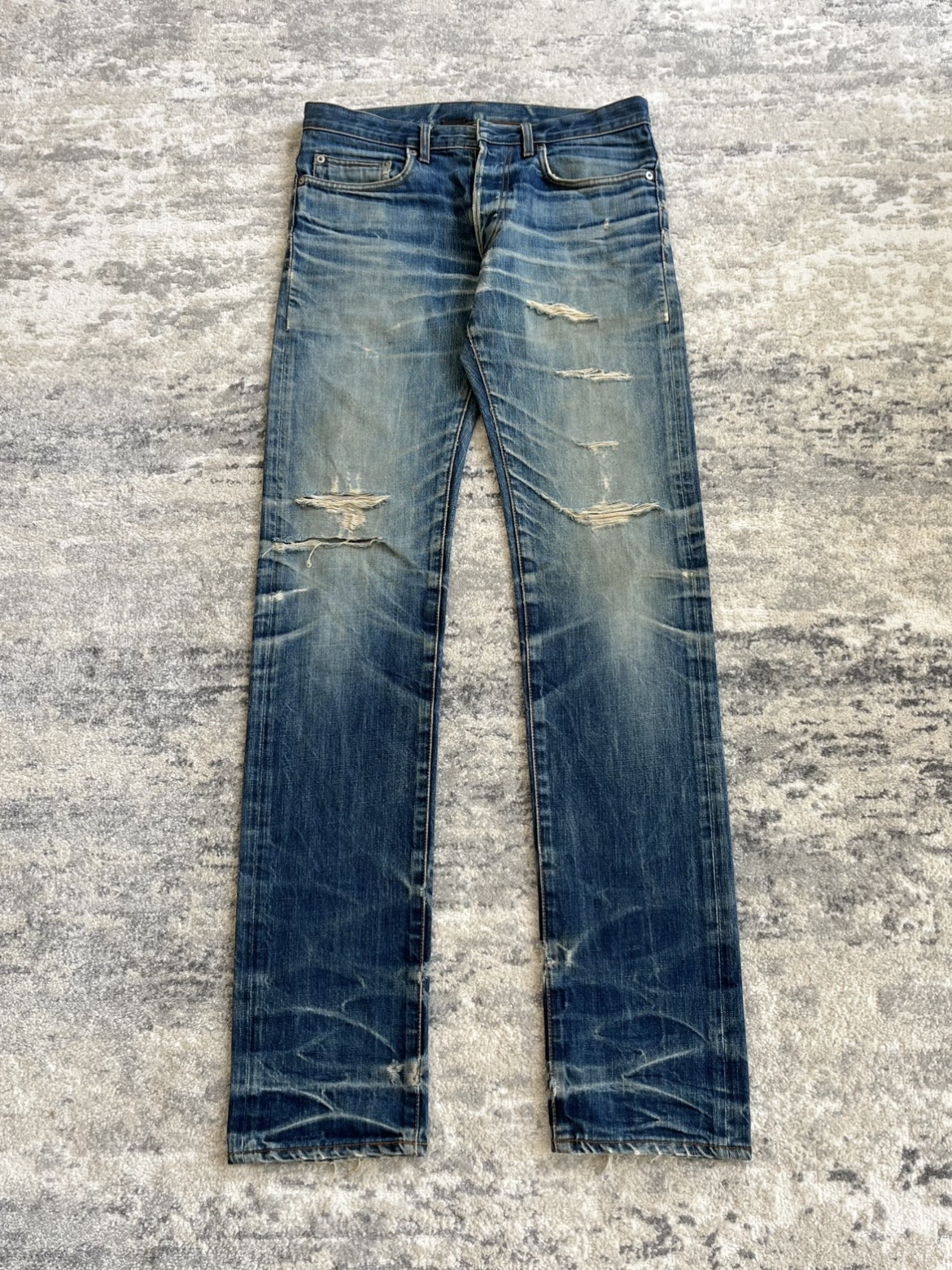 dior homme aw05 vintage blue raw faded distressed denim