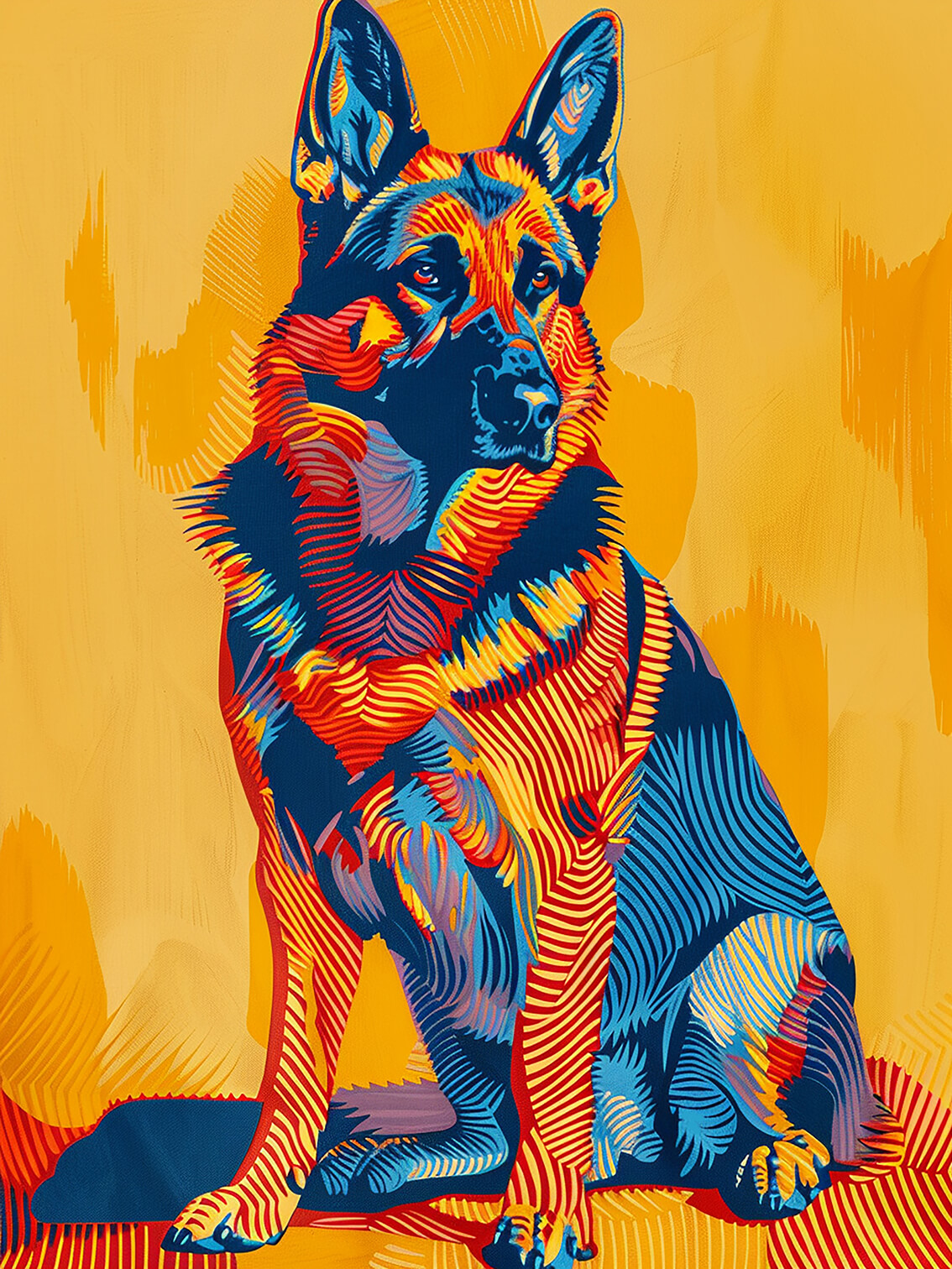 German Shepherd, 80x60 cm, original acrylic painting on canvas