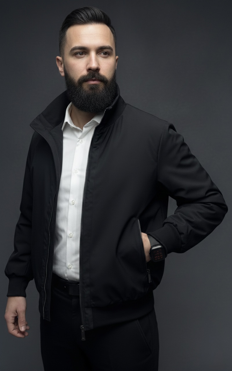 Класична демісезонна чоловіча чорна куртка